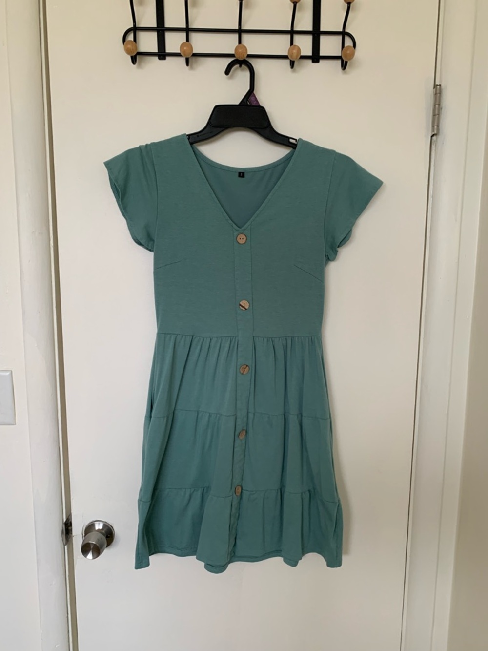 Women's Teal Button-Front Tiered Dress